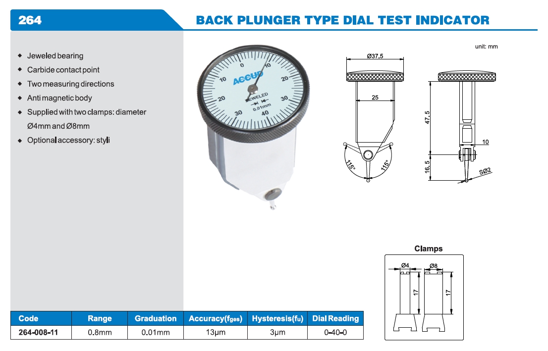 Back Plunger Type Dial Test Indicator 264